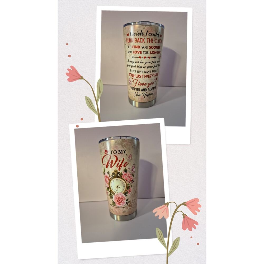 To My Wife Gift 20oz Tumbler Insulated Coffee Mug Rose Floral Anniversary s36